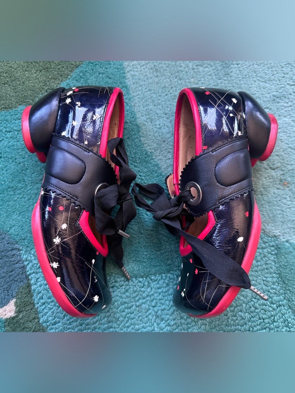 Fluevog EXCELLENT Choice Adele black patent floral MJ w/ heart heels-8 (fit 7.5) - Picture 8 of 16